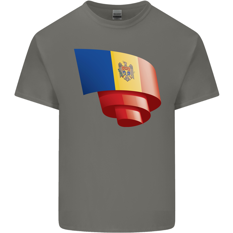 Curled Moldova Flag Moldovan Day Football Kids T-Shirt Childrens Charcoal
