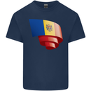 Curled Moldova Flag Moldovan Day Football Kids T-Shirt Childrens Navy Blue