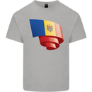 Curled Moldova Flag Moldovan Day Football Kids T-Shirt Childrens Sports Grey
