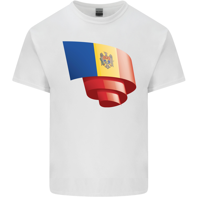 Curled Moldova Flag Moldovan Day Football Kids T-Shirt Childrens White