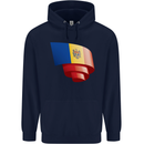 Curled Moldova Flag Moldovan Day Football Mens 80% Cotton Hoodie Navy Blue