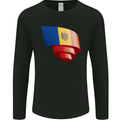 Curled Moldova Flag Moldovan Day Football Mens Long Sleeve T-Shirt Black