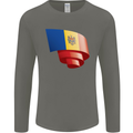 Curled Moldova Flag Moldovan Day Football Mens Long Sleeve T-Shirt Charcoal