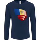Curled Moldova Flag Moldovan Day Football Mens Long Sleeve T-Shirt Navy Blue