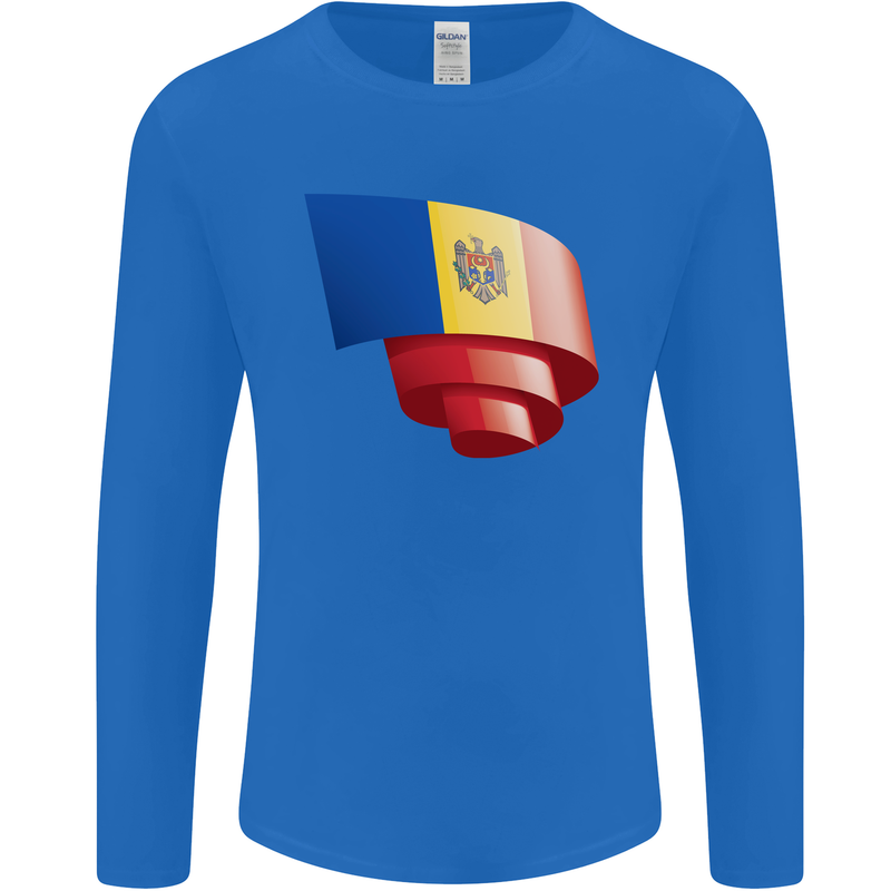 Curled Moldova Flag Moldovan Day Football Mens Long Sleeve T-Shirt Royal Blue