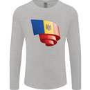 Curled Moldova Flag Moldovan Day Football Mens Long Sleeve T-Shirt Sports Grey