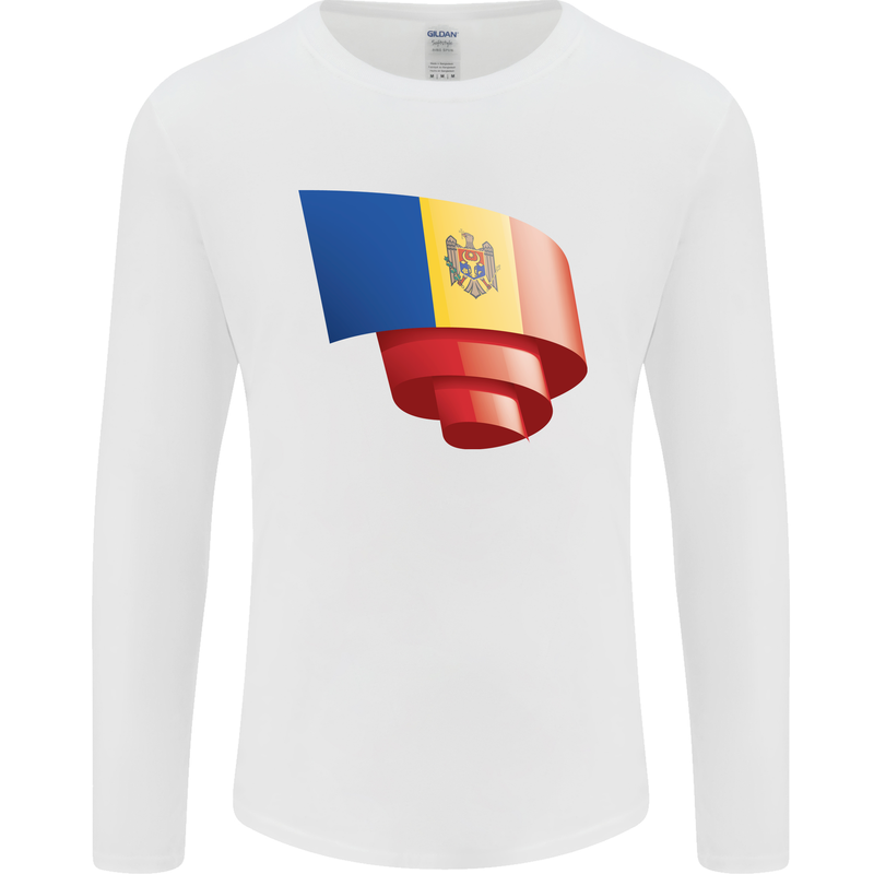 Curled Moldova Flag Moldovan Day Football Mens Long Sleeve T-Shirt White