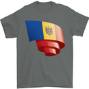 Curled Moldova Flag Moldovan Day Football Mens T-Shirt 100% Cotton Charcoal