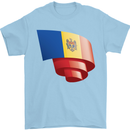 Curled Moldova Flag Moldovan Day Football Mens T-Shirt 100% Cotton Light Blue