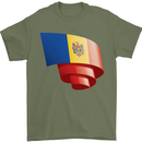 Curled Moldova Flag Moldovan Day Football Mens T-Shirt 100% Cotton Military Green