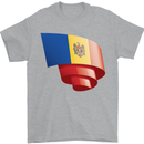 Curled Moldova Flag Moldovan Day Football Mens T-Shirt 100% Cotton Sports Grey