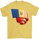 Curled Moldova Flag Moldovan Day Football Mens T-Shirt 100% Cotton Yellow