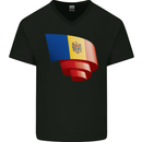 Curled Moldova Flag Moldovan Day Football Mens V-Neck Cotton T-Shirt Black