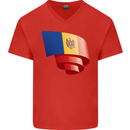 Curled Moldova Flag Moldovan Day Football Mens V-Neck Cotton T-Shirt Red