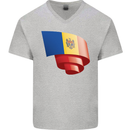 Curled Moldova Flag Moldovan Day Football Mens V-Neck Cotton T-Shirt Sports Grey