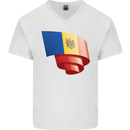 Curled Moldova Flag Moldovan Day Football Mens V-Neck Cotton T-Shirt White