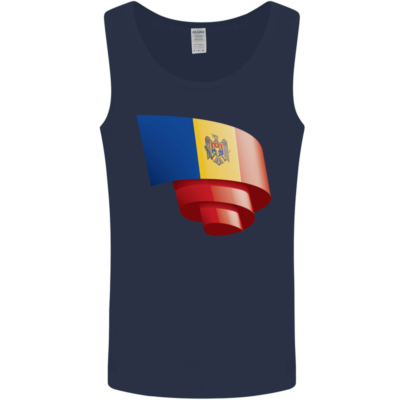 Curled Moldova Flag Moldovan Day Football Mens Vest Tank Top Navy Blue