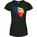 Curled Moldova Flag Moldovan Day Football Womens Petite Cut T-Shirt Black