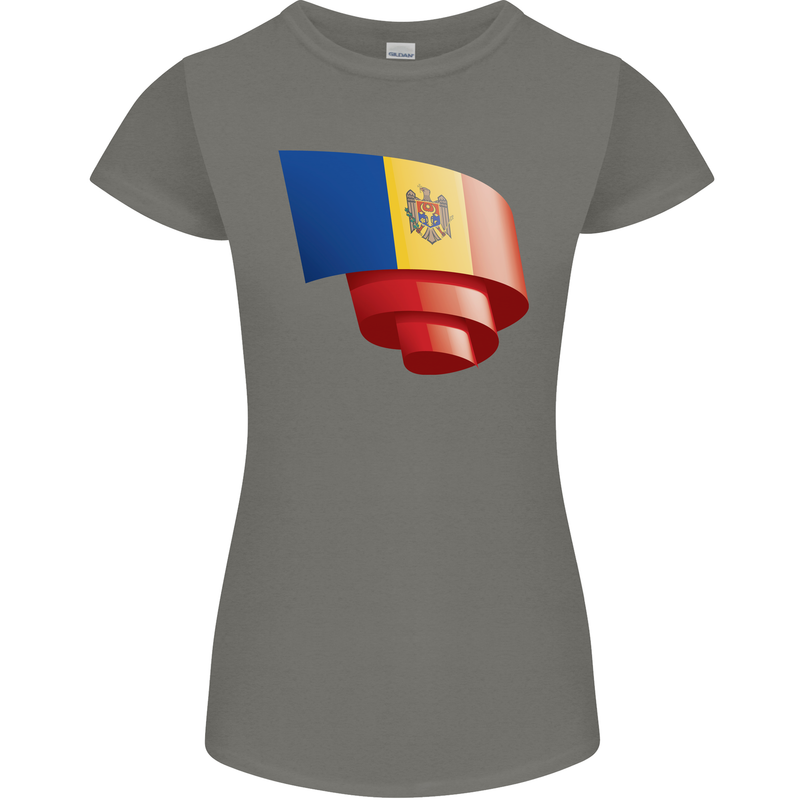 Curled Moldova Flag Moldovan Day Football Womens Petite Cut T-Shirt Charcoal