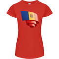 Curled Moldova Flag Moldovan Day Football Womens Petite Cut T-Shirt Red