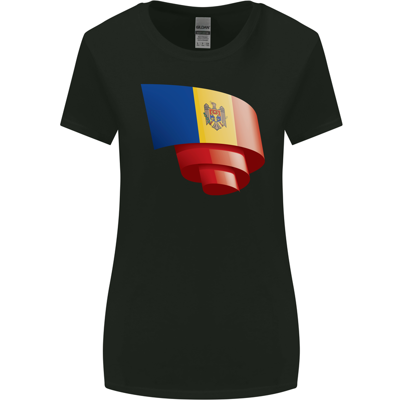 Curled Moldova Flag Moldovan Day Football Womens Wider Cut T-Shirt Black