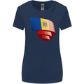 Curled Moldova Flag Moldovan Day Football Womens Wider Cut T-Shirt Navy Blue