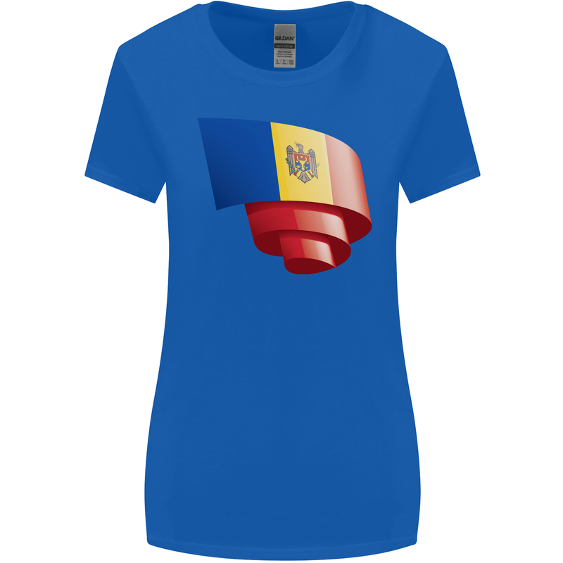 Curled Moldova Flag Moldovan Day Football Womens Wider Cut T-Shirt Royal Blue