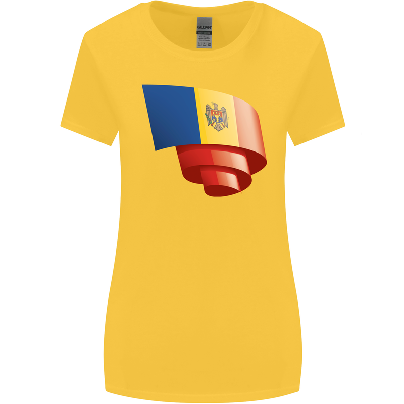 Curled Moldova Flag Moldovan Day Football Womens Wider Cut T-Shirt Yellow