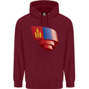 Curled Mongolia Flag Mongolian Day Football Childrens Kids Hoodie Maroon