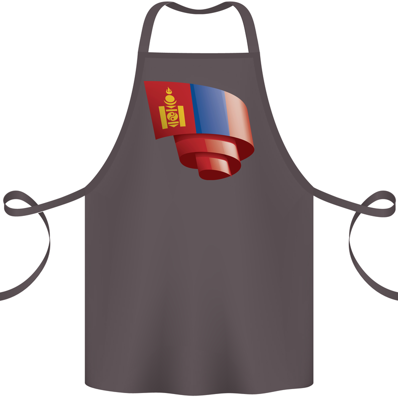 Curled Mongolia Flag Mongolian Day Football Cotton Apron 100% Organic Dark Grey