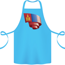 Curled Mongolia Flag Mongolian Day Football Cotton Apron 100% Organic Turquoise