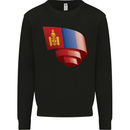 Curled Mongolia Flag Mongolian Day Football Kids Sweatshirt Jumper Black
