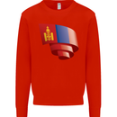 Curled Mongolia Flag Mongolian Day Football Kids Sweatshirt Jumper Bright Red