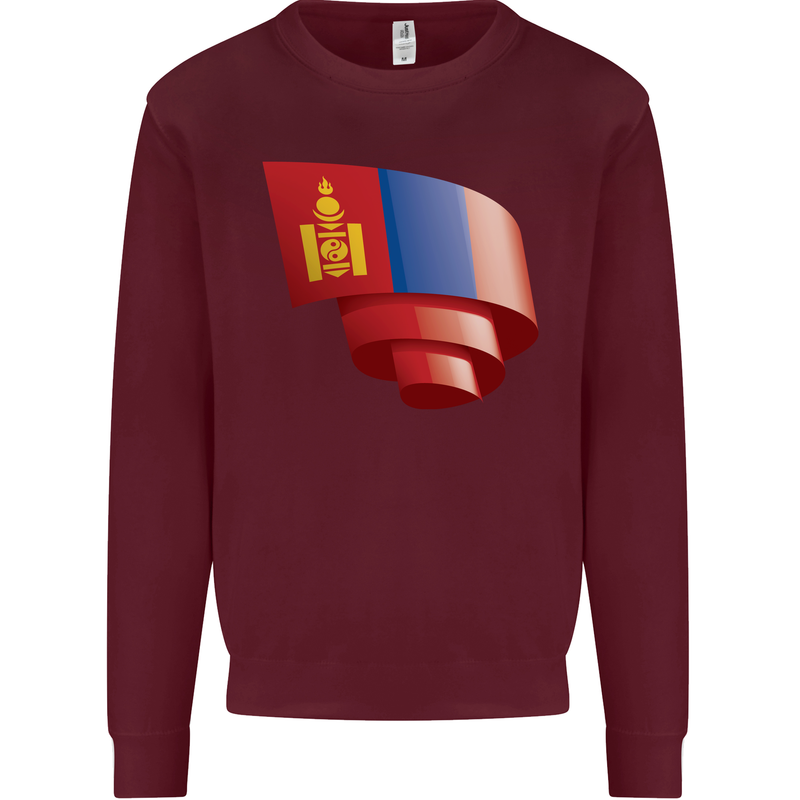 Curled Mongolia Flag Mongolian Day Football Kids Sweatshirt Jumper Maroon