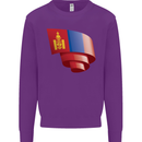 Curled Mongolia Flag Mongolian Day Football Kids Sweatshirt Jumper Purple
