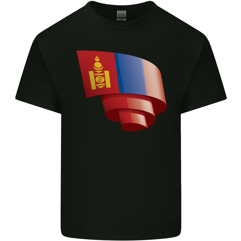 Curled Mongolia Flag Mongolian Day Football Kids T-Shirt Childrens Black
