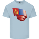 Curled Mongolia Flag Mongolian Day Football Kids T-Shirt Childrens Light Blue