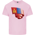 Curled Mongolia Flag Mongolian Day Football Kids T-Shirt Childrens Light Pink