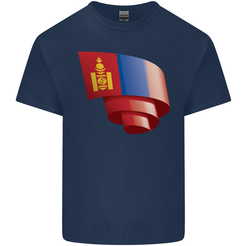 Curled Mongolia Flag Mongolian Day Football Kids T-Shirt Childrens Navy Blue