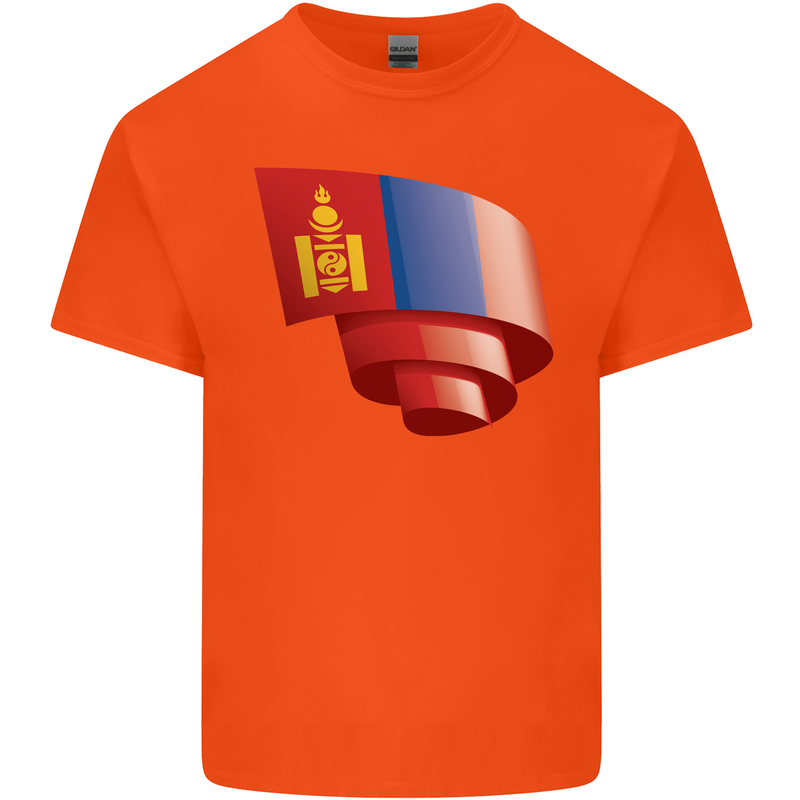 Curled Mongolia Flag Mongolian Day Football Kids T-Shirt Childrens Orange