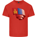 Curled Mongolia Flag Mongolian Day Football Kids T-Shirt Childrens Red