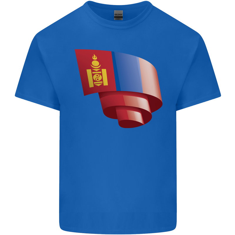 Curled Mongolia Flag Mongolian Day Football Kids T-Shirt Childrens Royal Blue
