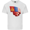 Curled Mongolia Flag Mongolian Day Football Kids T-Shirt Childrens White