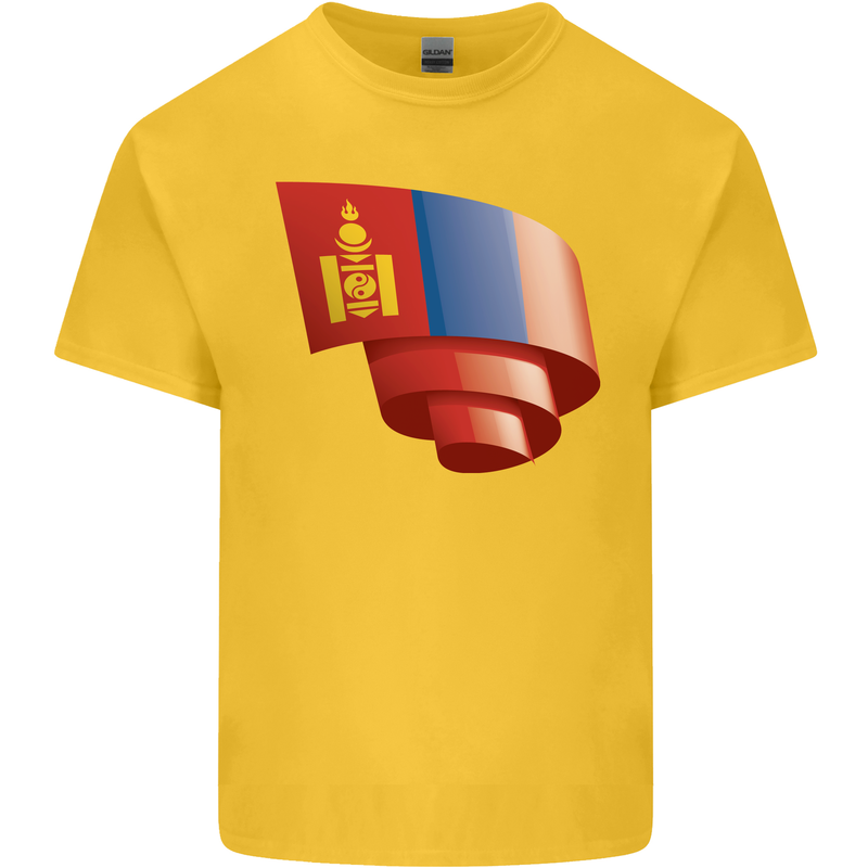 Curled Mongolia Flag Mongolian Day Football Kids T-Shirt Childrens Yellow