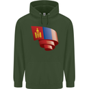 Curled Mongolia Flag Mongolian Day Football Mens 80% Cotton Hoodie Forest Green