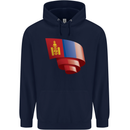 Curled Mongolia Flag Mongolian Day Football Mens 80% Cotton Hoodie Navy Blue