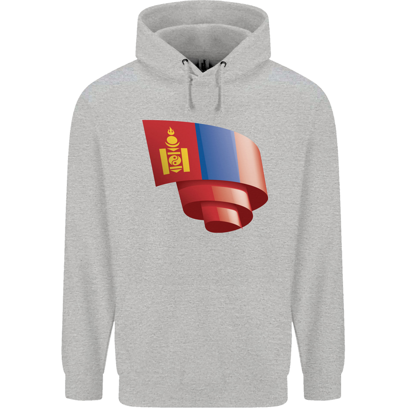 Curled Mongolia Flag Mongolian Day Football Mens 80% Cotton Hoodie Sports Grey