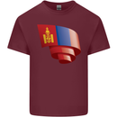 Curled Mongolia Flag Mongolian Day Football Mens Cotton T-Shirt Tee Top Maroon