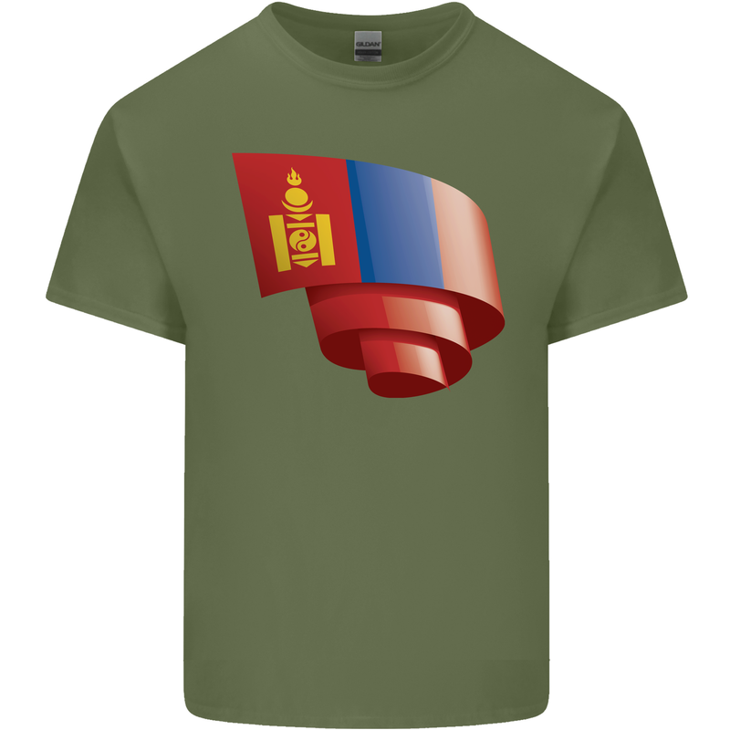 Curled Mongolia Flag Mongolian Day Football Mens Cotton T-Shirt Tee Top Military Green