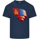 Curled Mongolia Flag Mongolian Day Football Mens Cotton T-Shirt Tee Top Navy Blue